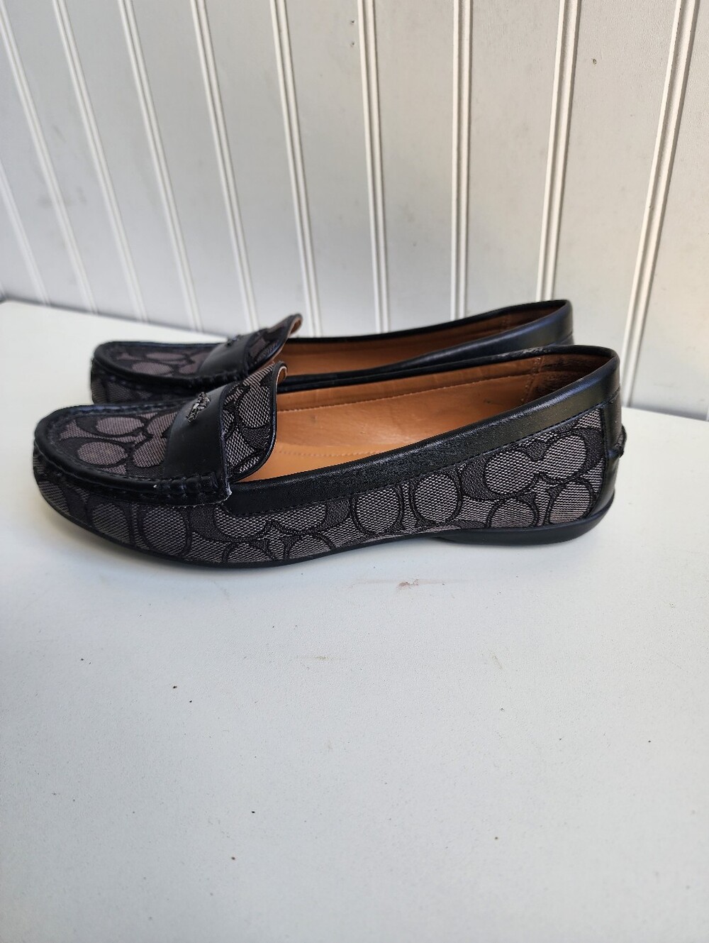 COACH ODETTE MONOGRAM LOGO Black & Gray LOAFER SLIP ON SZ 7.5 B - Picture 4 of 8